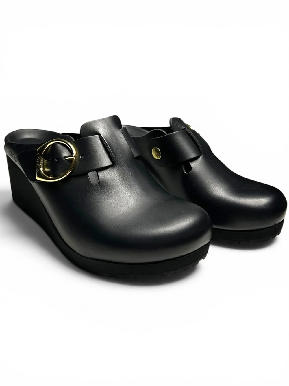 Birkenstock Fanny Ring Buckle Black Leather Platform Clogs EU 37 Medium / Narrow - Picture 1 of 12